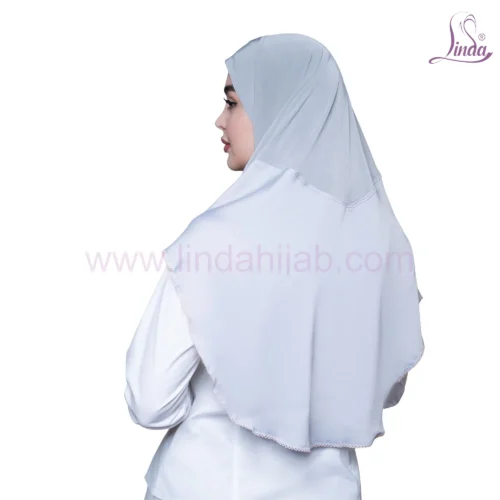 Elegant Linda Satin Instant Hijab in Light Grey - Image 3