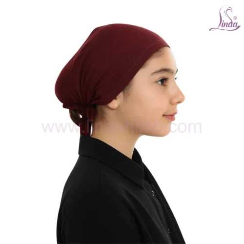 Kids' Ninja Ciput Turban with Rear Tie – Deep Maroon / Burgundy - Image 2