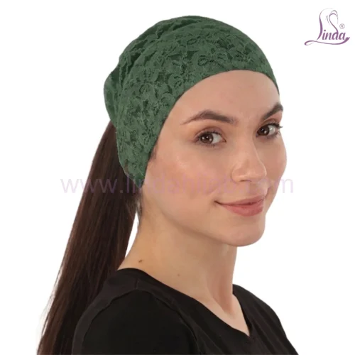 Elegant Floral Lace Headband Cap — Breathable Under Scarf with Ponytail Opening - Image 8