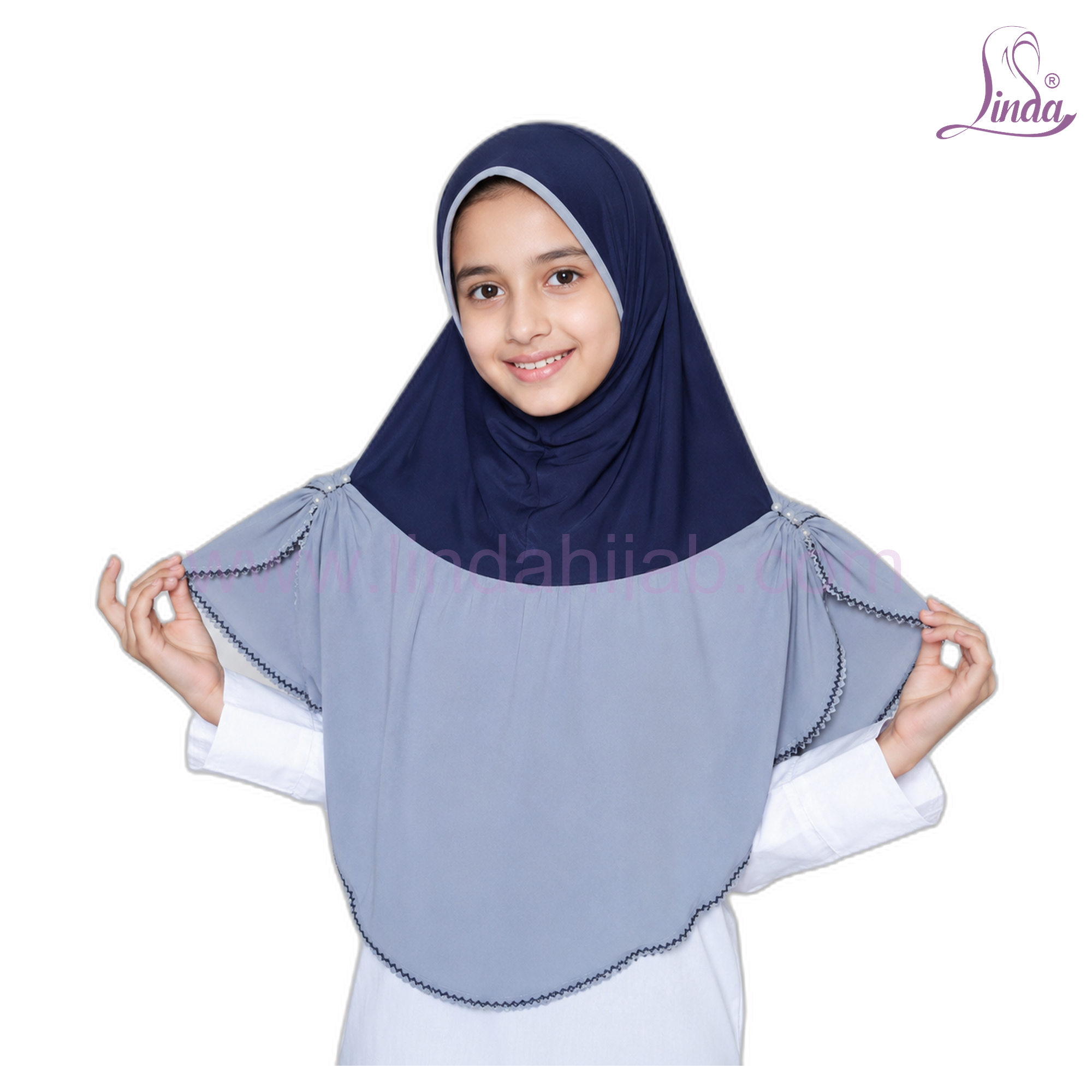 Kids Two-Tone Cape Instant Hijab – Girls Contrast Rayon Slip-On Amira Hijab | Size XS