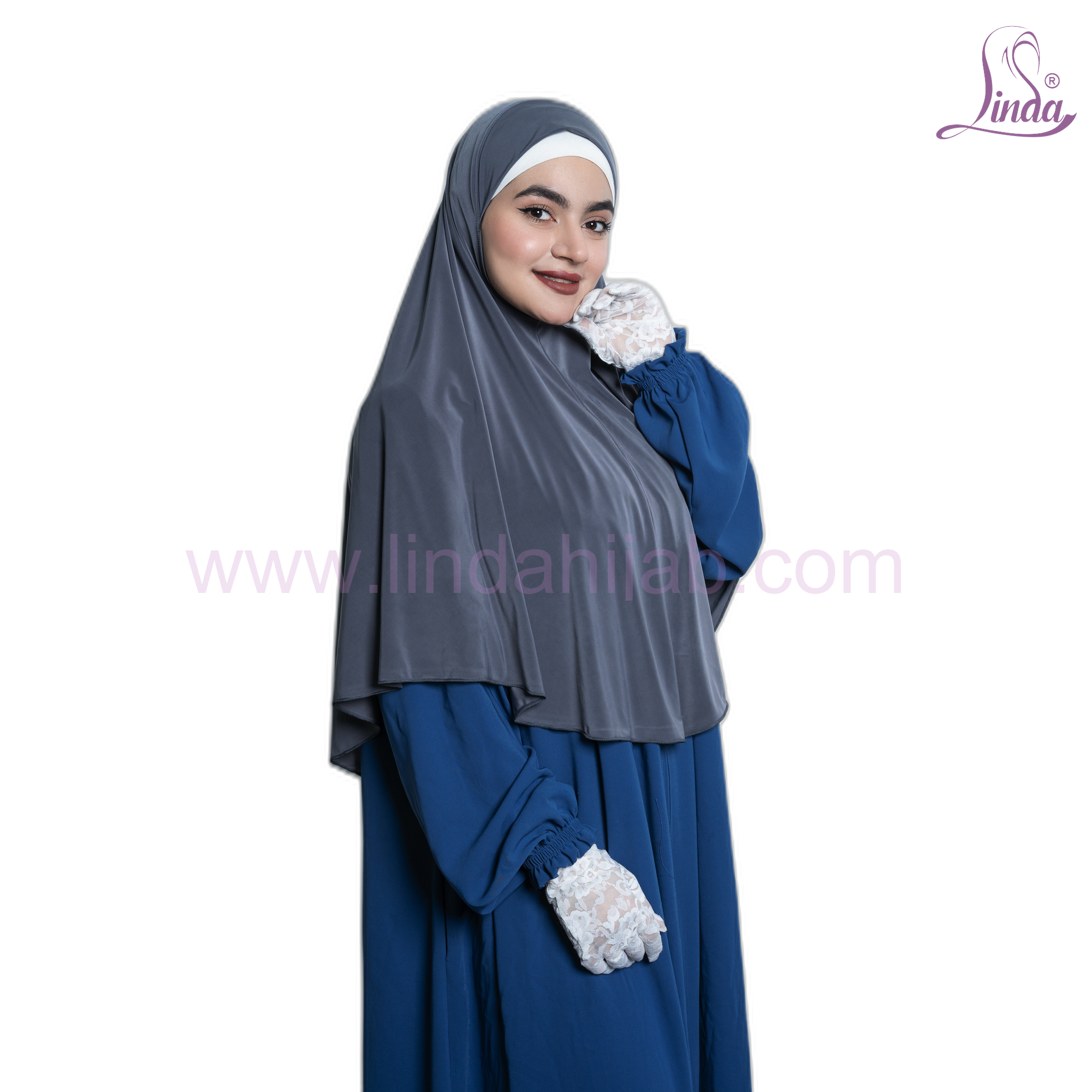 Linda Hijab Instant Khimar Grey – Size L | Soft Rayon One-Piece Slip-On Prayer Hijab