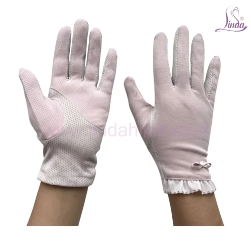 Classic Ivory Cotton Gloves with Ruffle Cuff and Bow Detail - Image 3
