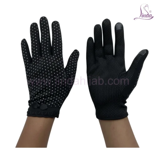 Elegant Pearl Dot Gloves with Lace Cuff and Bow - Image 2