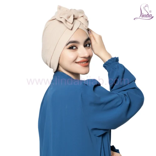 Beige Bow Accent Turban – Soft Texture & Playful Elegance - Image 4