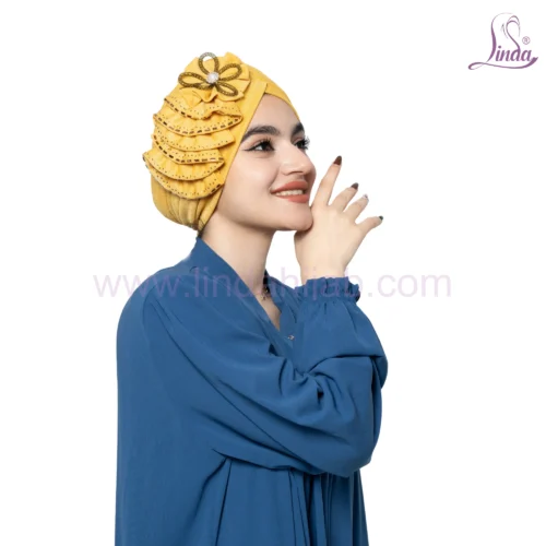 Golden Mustard Floral Embellished Turban – Vibrant & Royal Fit - Image 3