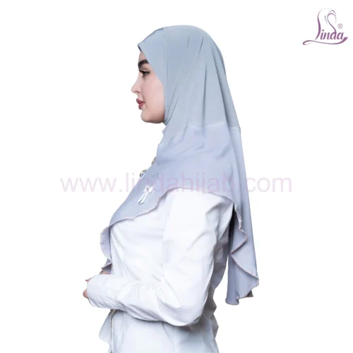 Elegant Linda Satin Instant Hijab in Light Grey - Image 4