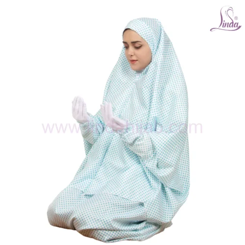 WOMEN'S PREMIUM PRAYER DRESS WITH HIJAB - TURQUOISE POLKA DOT COLLECTION - Image 4