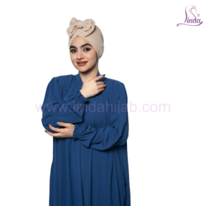 Linda Beige Crinkle Turban with Double Bow – Textured Instant Turban Cap for Women