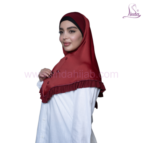 Maroon Ruffle-Trim Button-Front Hijab - Image 5
