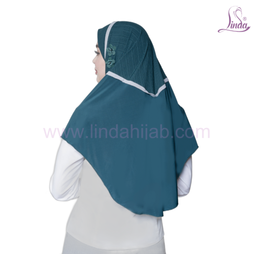 Teal Pleated Two-Tone Snap-Button Hijab - Image 3