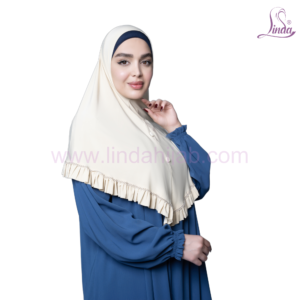 Ivory Ruffle-Trim Snap-Button Hijab