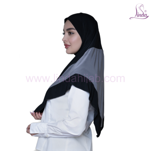 Black & Grey Colorblock Chevron Hijab - Image 4