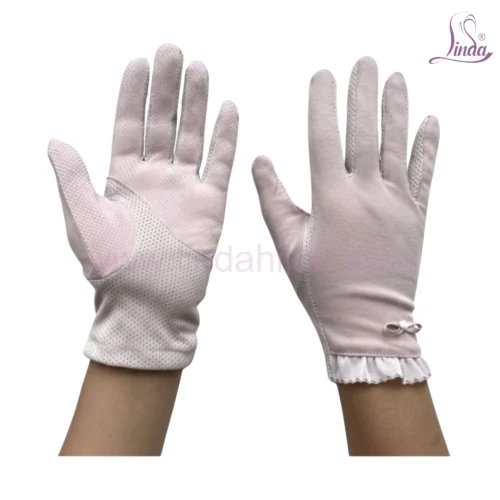 Classic Ivory Cotton Gloves with Ruffle Cuff and Bow Detail - Image 2