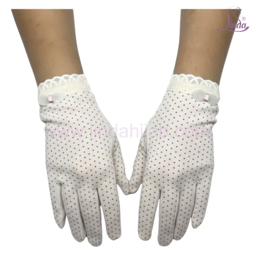 Elegant Pearl Dot Gloves with Lace Cuff and Bow - Image 5