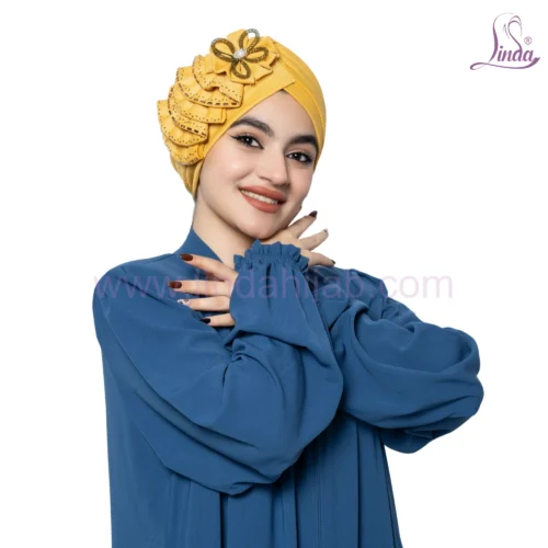 Golden Mustard Floral Embellished Turban – Vibrant & Royal Fit - Image 4