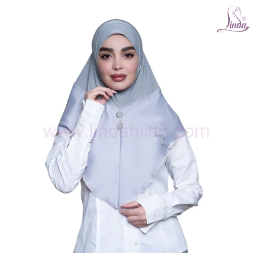 Elegant Linda Satin Instant Hijab in Light Grey - Image 5