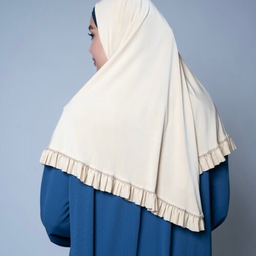 Ivory Ruffle-Trim Snap-Button Hijab - Image 4