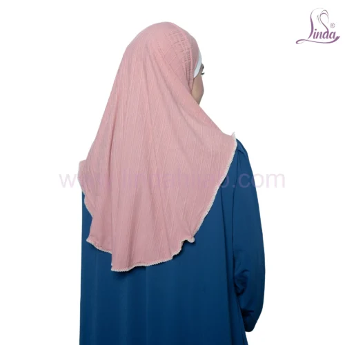 Two-Tone Short Khimar with Button and Lace Detailing - Image 5