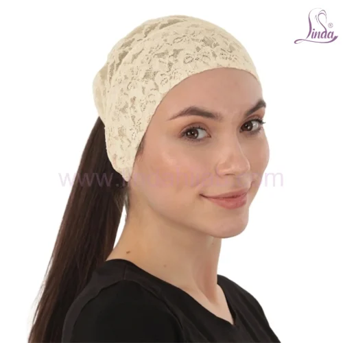 Elegant Floral Lace Headband Cap — Breathable Under Scarf with Ponytail Opening - Image 6