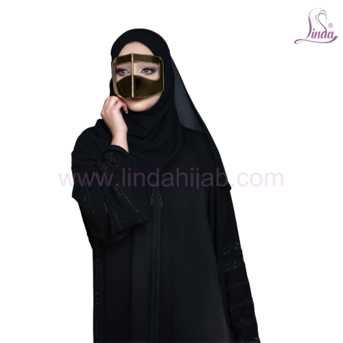 Polished Gold Battoulah Face Mask – Classic Emirati Burqa Niqab with Metallic Finish - Image 1