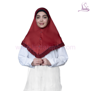 Maroon Ruffle-Trim Button-Front Hijab
