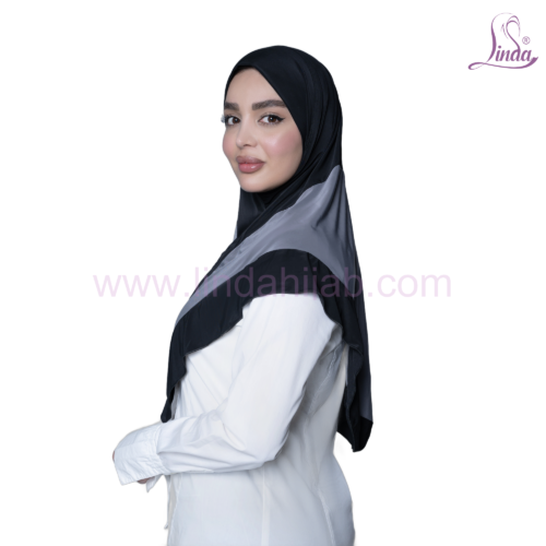 Black & Grey Colorblock Chevron Hijab - Image 5