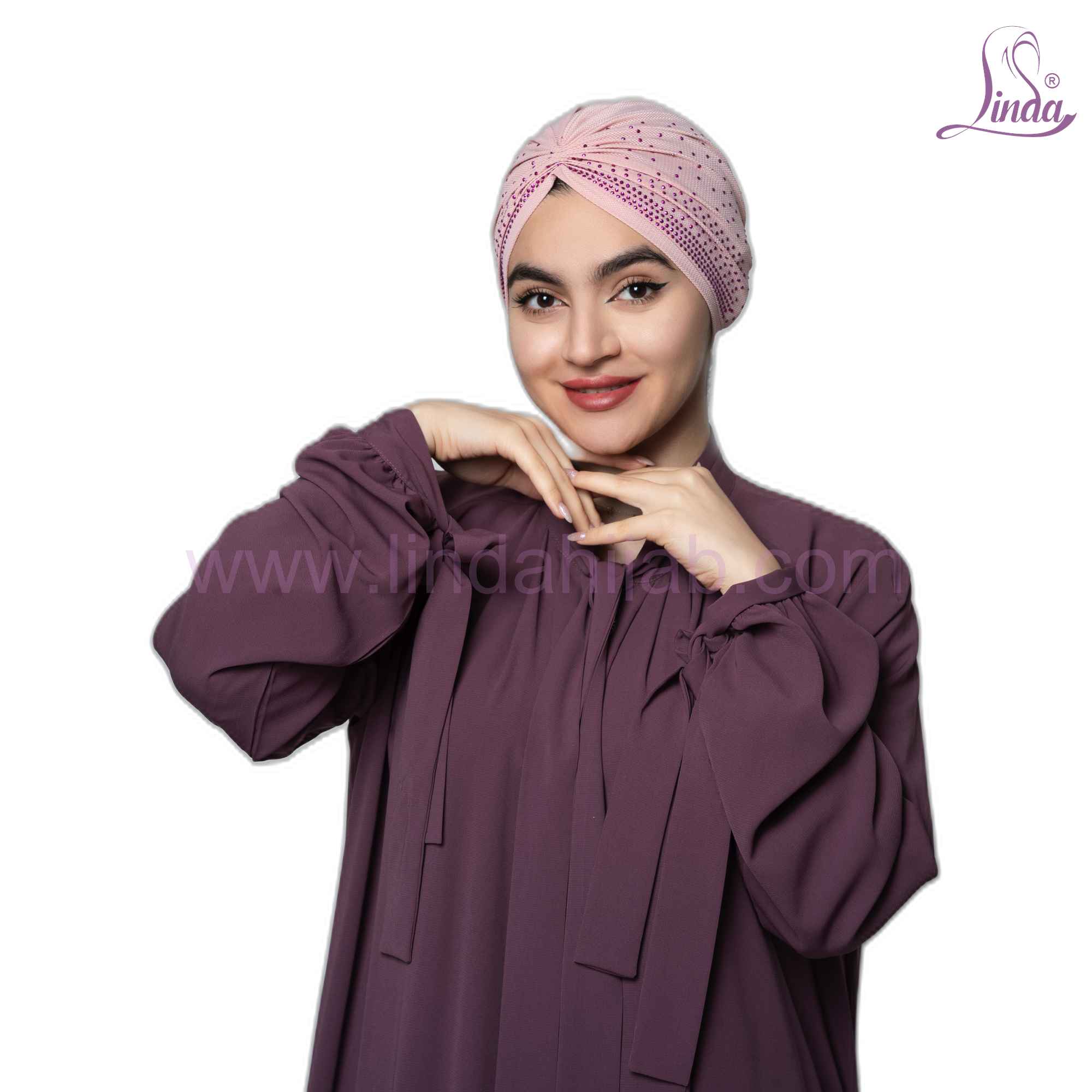 Linda Hijab Ready-to-Wear Turban Cap Dusty Rose – Rhinestone Instant Turban Hijab for Women