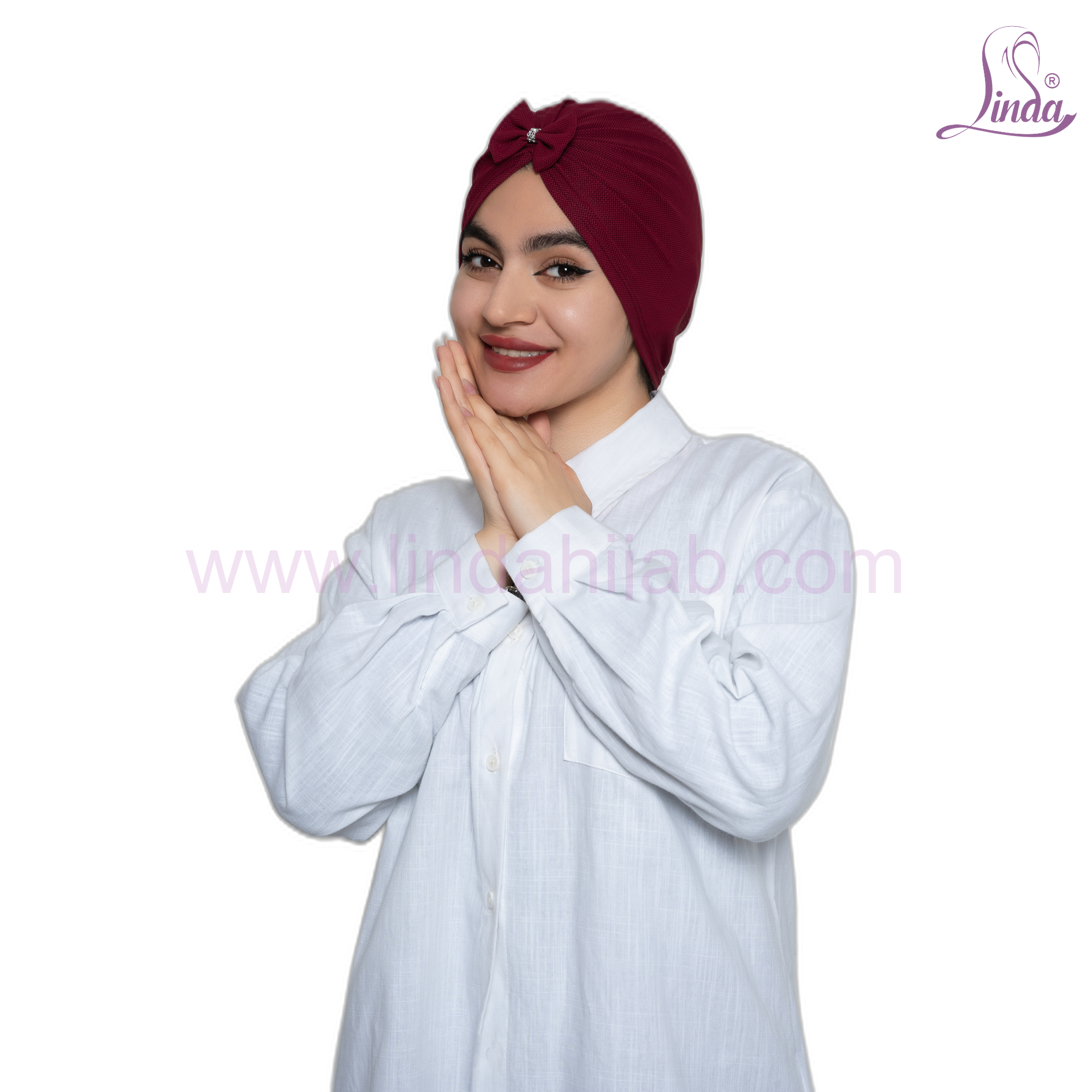 Ready-to-Wear Turban Cap Maroon – Bow Detail Instant Turban Hijab for Women