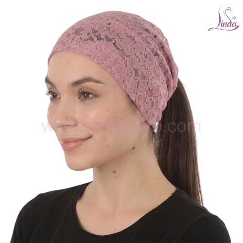 Elegant Floral Lace Headband Cap — Breathable Under Scarf with Ponytail Opening - Image 5
