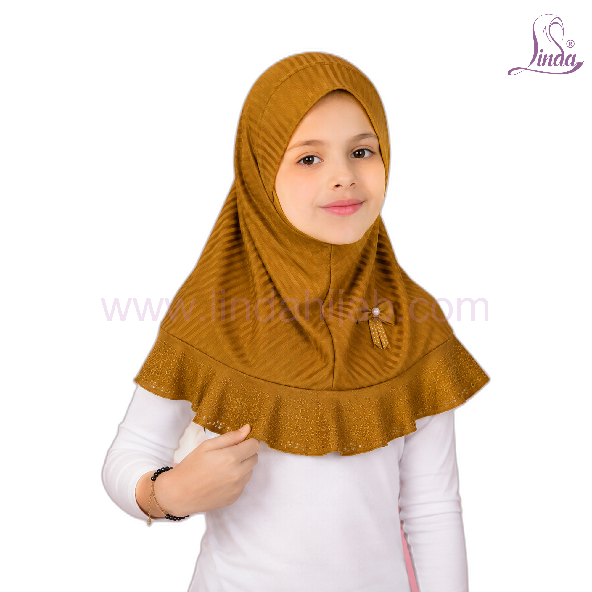 Kids Instant Hijab with Ruffle Frill – Girls Textured Rayon Slip-On Amira Hijab | Size XS