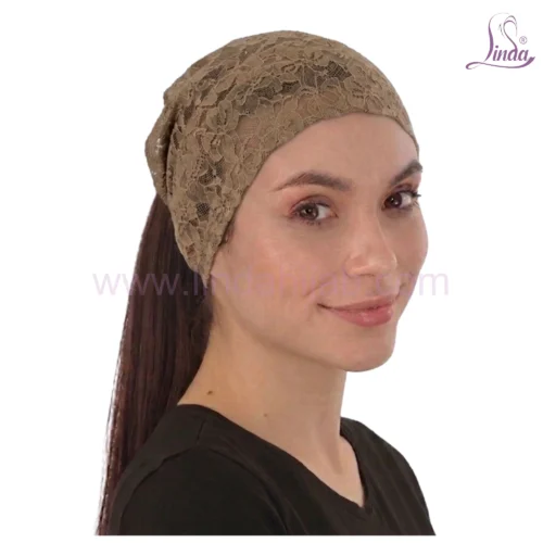Elegant Floral Lace Headband Cap — Breathable Under Scarf with Ponytail Opening - Image 4