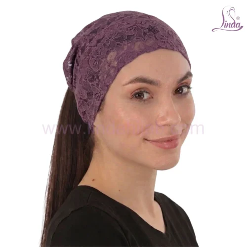 Elegant Floral Lace Headband Cap — Breathable Under Scarf with Ponytail Opening - Image 3
