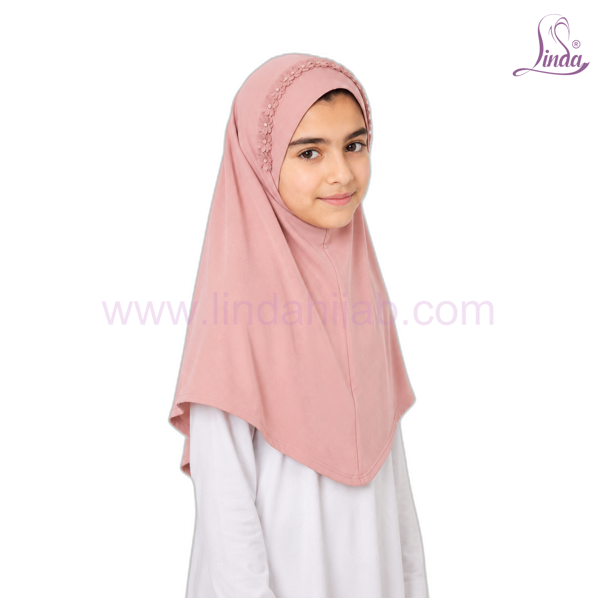 Kids Instant Hijab for Girls – Plain Rayon Slip-On Amira Hijab with Stone Detail | Size XS