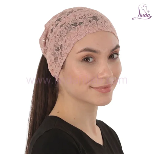 Elegant Floral Lace Headband Cap — Breathable Under Scarf with Ponytail Opening - Image 2