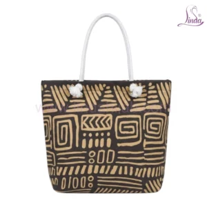 Tribal Geometric Canvas Tote Bag – Boho Ethnic Print Beach Shoulder Bag for Women