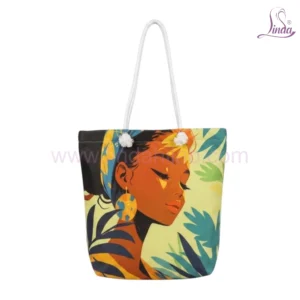 Tropical Woman Tote Bag | Palm Leaf Canvas Beach Bag for Women