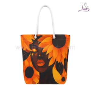 Sunflower Portrait Tote Bag | Floral Face Canvas Beach Bag for Women