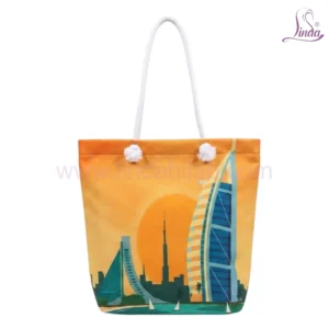 Dubai Marina Tote Bag | Burj Al Arab Sunset Canvas Beach Bag for Women