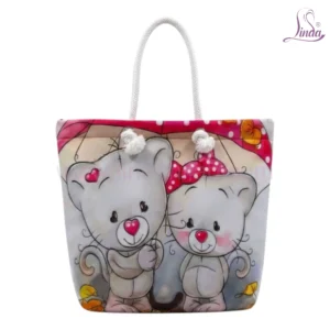 Cute Mouse Couple Tote Bag | Love Heart Canvas Beach Bag for Women