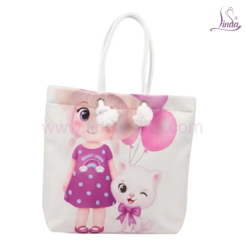Cute Cartoon Tote Bag | Girl & Cat Canvas Beach Bag for Kids & Women - Image 1