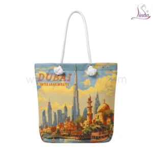 Dubai Skyline Canvas Tote Bag – Vintage Travel Poster Shoulder Bag for Women