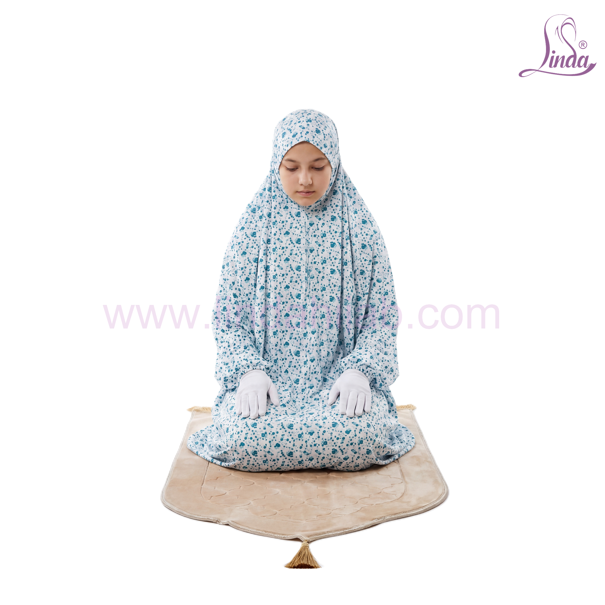 Girls Prayer Dress – Floral Print Abaya with Hijab & Gloves | Kids Islamic Prayer Outfit (Rayon)