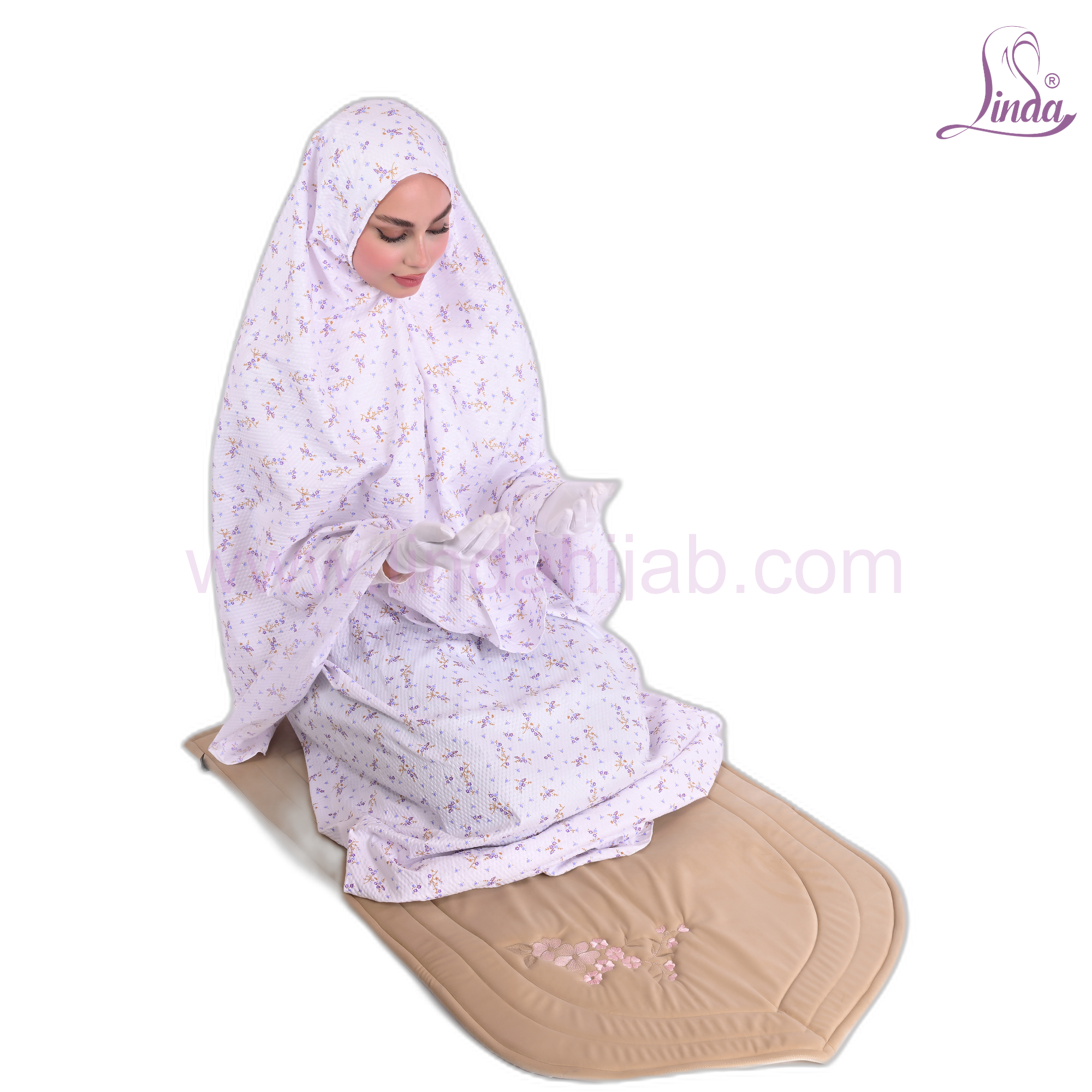 Linda Hijab Women Prayer Set White Floral – 2 Piece Prayer Khimar and Skirt for Salah