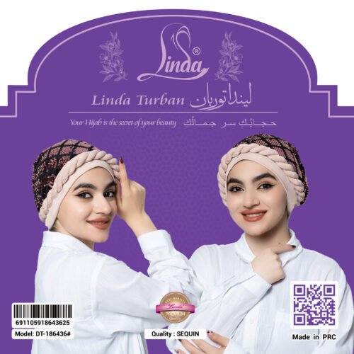 Linda Sequin Turban with Braided Trim – Rose & Black Sparkle Statement Turban for Women - Image 6