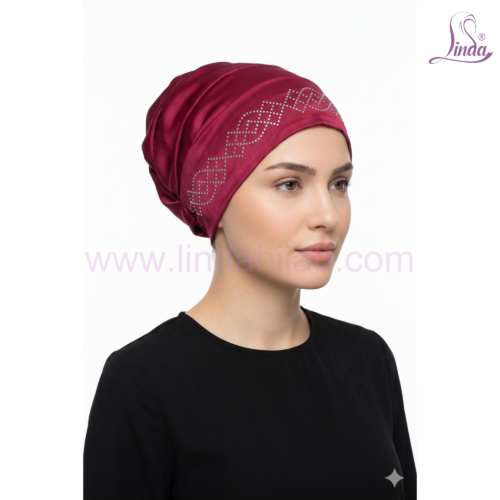 Linda Chiffon Bonnet Turban with Rhinestone Motif – Lightweight Instant Turban in Multiple Colours - Image 4