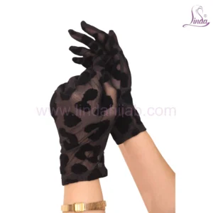Elegant Black Wrist-Length Gloves with Leopard Print Mesh Detail