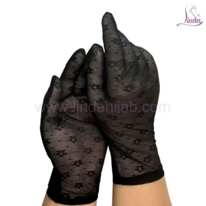 Elegant Black Wrist-Length Gloves with Beaded Mesh Detail