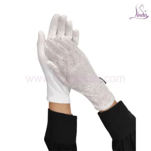 Premium White Wrist-Length Gloves with Sparkly Rhinestone Mesh Detail