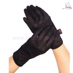 Premium Black Wrist-Length Gloves with Delicate Mesh Dot Pattern Detail