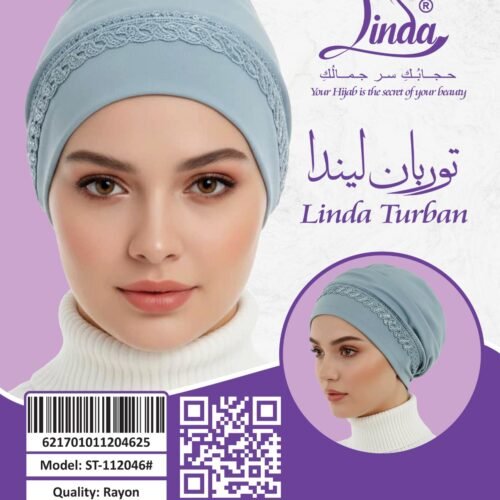 Linda Dusty Blue Bonnet Turban with Lace Trim – Soft Rayon Instant Turban Cap for Women - Image 3